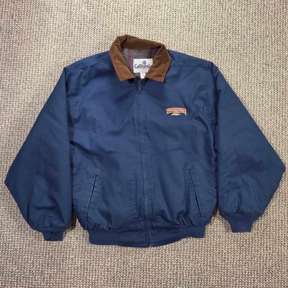 Vintage Pepperidge Farm Work Jacket Men L Navy Blanket Lined Corduroy Collar USA